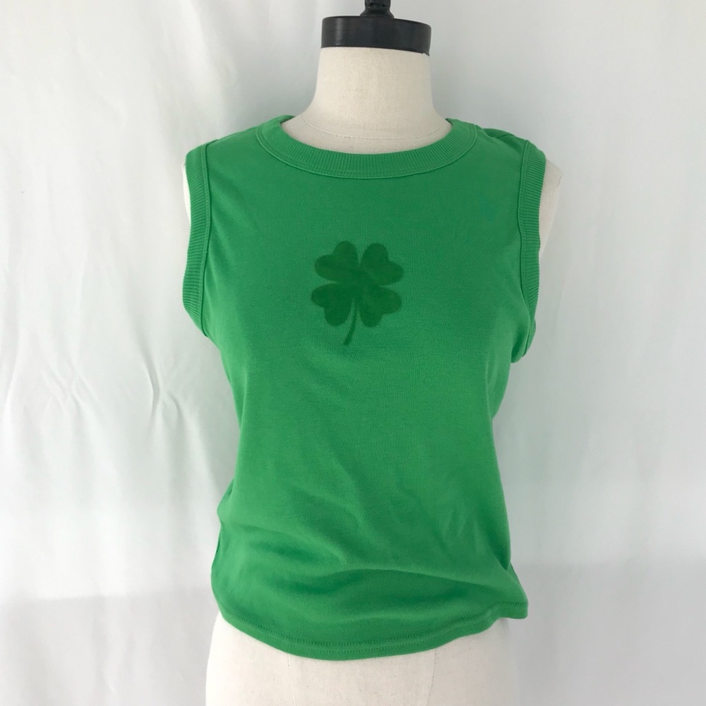 Vinyl Icons Green Flocked Clover Tank Top NWT